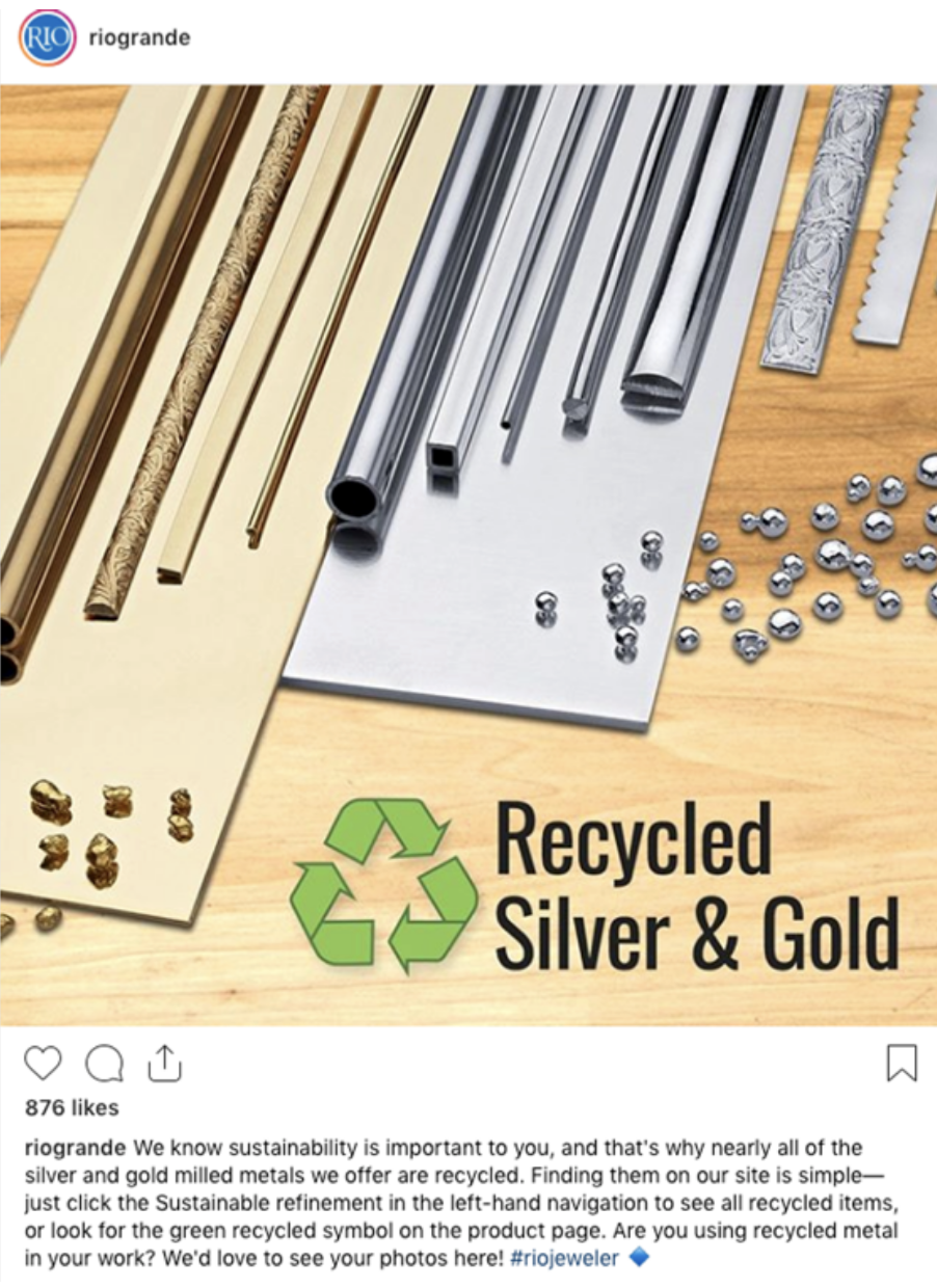 Rio Grande marketing recycled gold as sustainable.